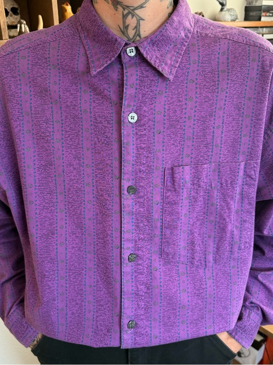 Vintage Other - Vintage 80s Purple Abstract Striped L/S Button Down Shirt ~ Size Large